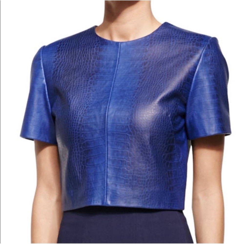 Zac Posen Croc Embossed Leather Crop Top Blouse Sz 8 NWT $990 MSRP‎